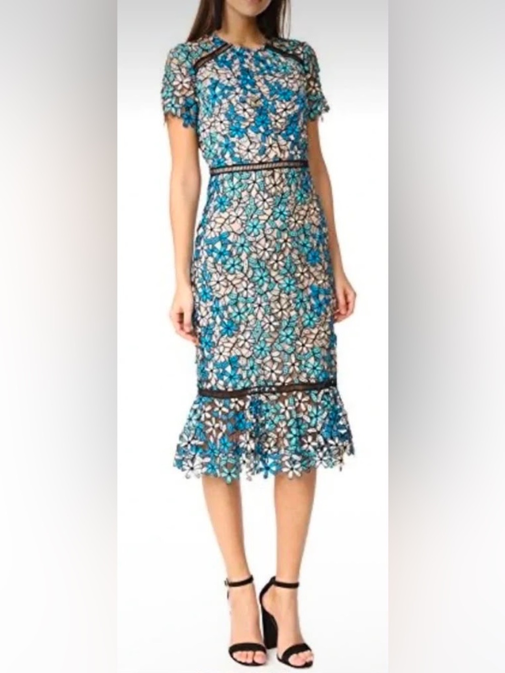 Shoshanna Gus Mayer Blue Floral Lace Shift Dress Size 10